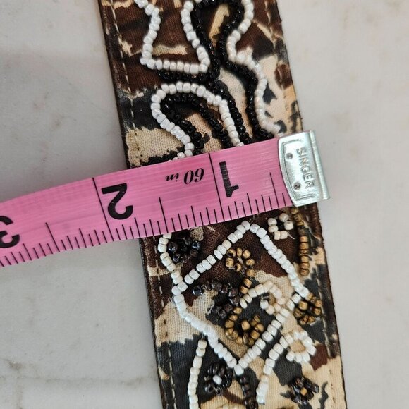 Chicos Small Genuine Leather Belt Aztec Medallion Buckle Brown Beaded - Picture 10 of 15